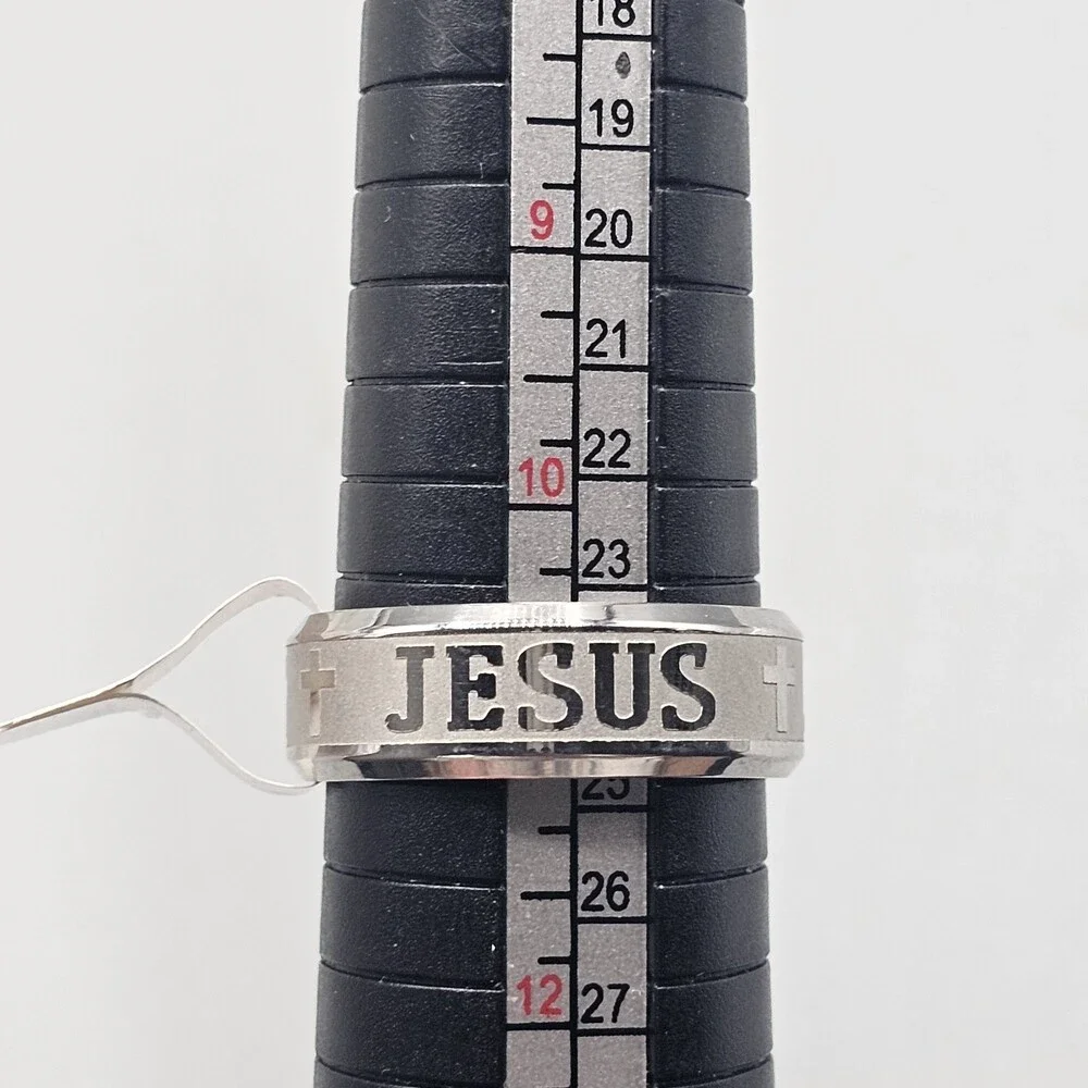 Jesus Mens Ring Silver Tone Size 11 Stainless Steel Cross Religious Christian